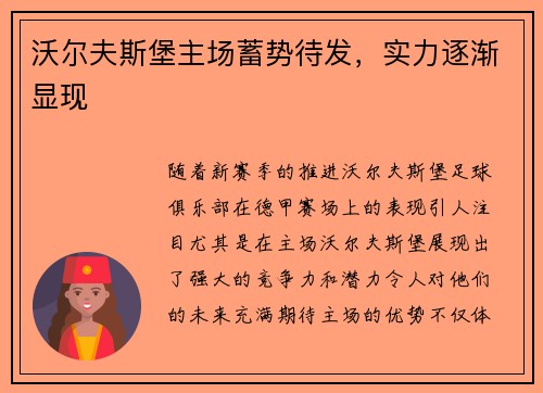沃尔夫斯堡主场蓄势待发，实力逐渐显现