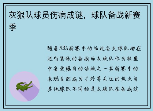 灰狼队球员伤病成谜，球队备战新赛季